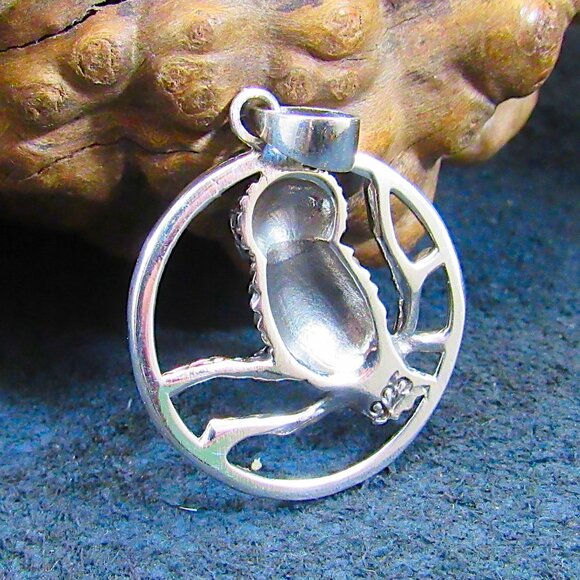 Solid 925 Sterling Silver Owl Perched on Branches Pendant - Nature Jewelry - Picture 3 of 8